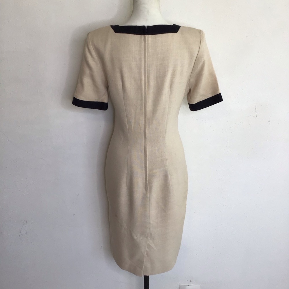 Jacqueline Ferrar Vintage Women Cream Black Trim Sheath Dress Square Neck 4 - Picture 2 of 11